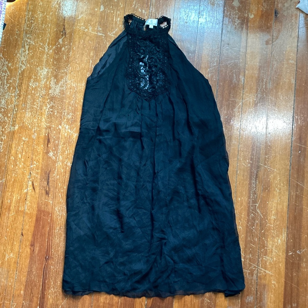 Miguelina Gigi Mini black silk lace halter dress, size xs